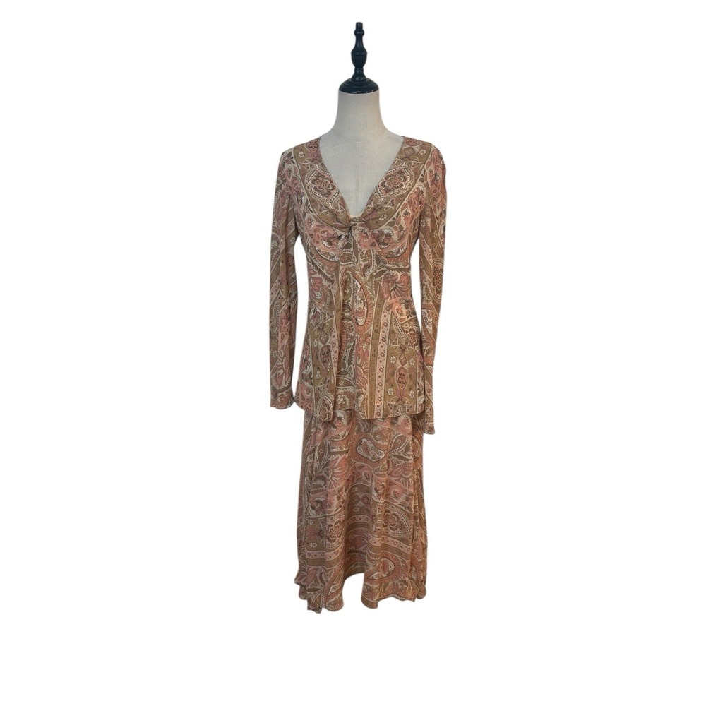 Y2K Bandolino Top‎ Skirt Set Paisley Boho Midi Sz 6 Fairy Grunge Soft Girl